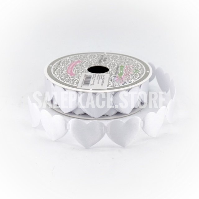 White satin heart vut-out ribbon in 7/8 inch width for Valentines Day and Homecoming mum crafts.