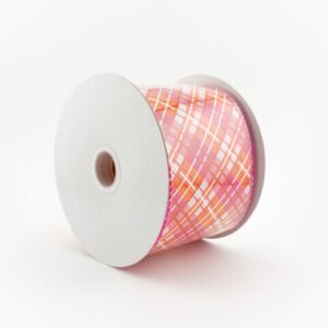 Ribbon - 2.5” Wired Plaid -Pink /Orange -10 yards