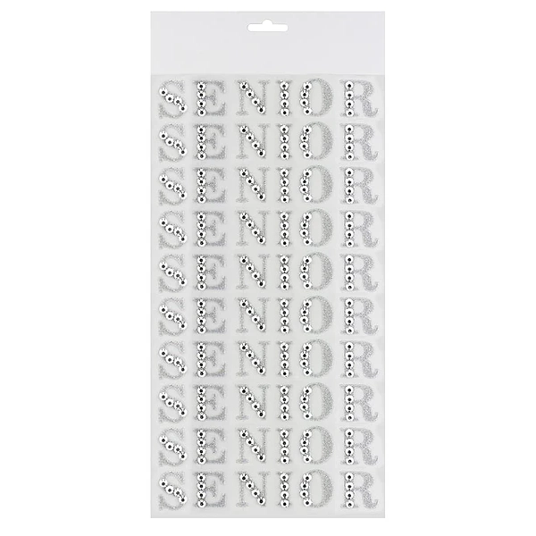 Rhinestone bling Homecoming Mum Sticker letters SENIOR in silver