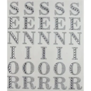 Rhinestone bling Homecoming Mum Sticker letters Senior Silver 2 inch