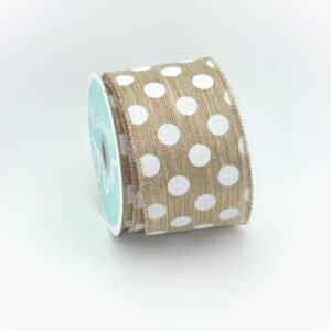 Ribbon - Wired Polka Dot on Striped Taffeta - #40 (2.5 inch) - 10yd - White/Gold