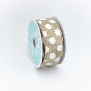 Ribbon - Wired Polka Dot on Striped Taffeta - #9 (1.5 inch) - 10yd - White/Gold