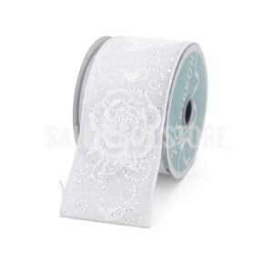 Ribbon - Wired Glitter Rose Design Ribbon - 2.5"x10 yards (#40) - White