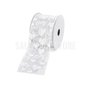 Ribbon - Wired Sheer Glitter Heart Ribbon - 2.5"x10 yards (#40) - White