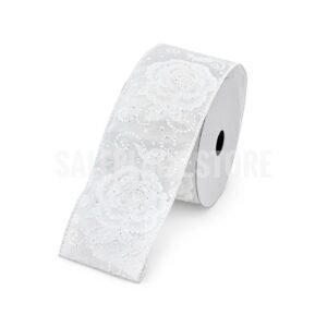 Ribbon - Wired Glitter Rose Design Ribbon - 2.5"x10 yards (#40) - White