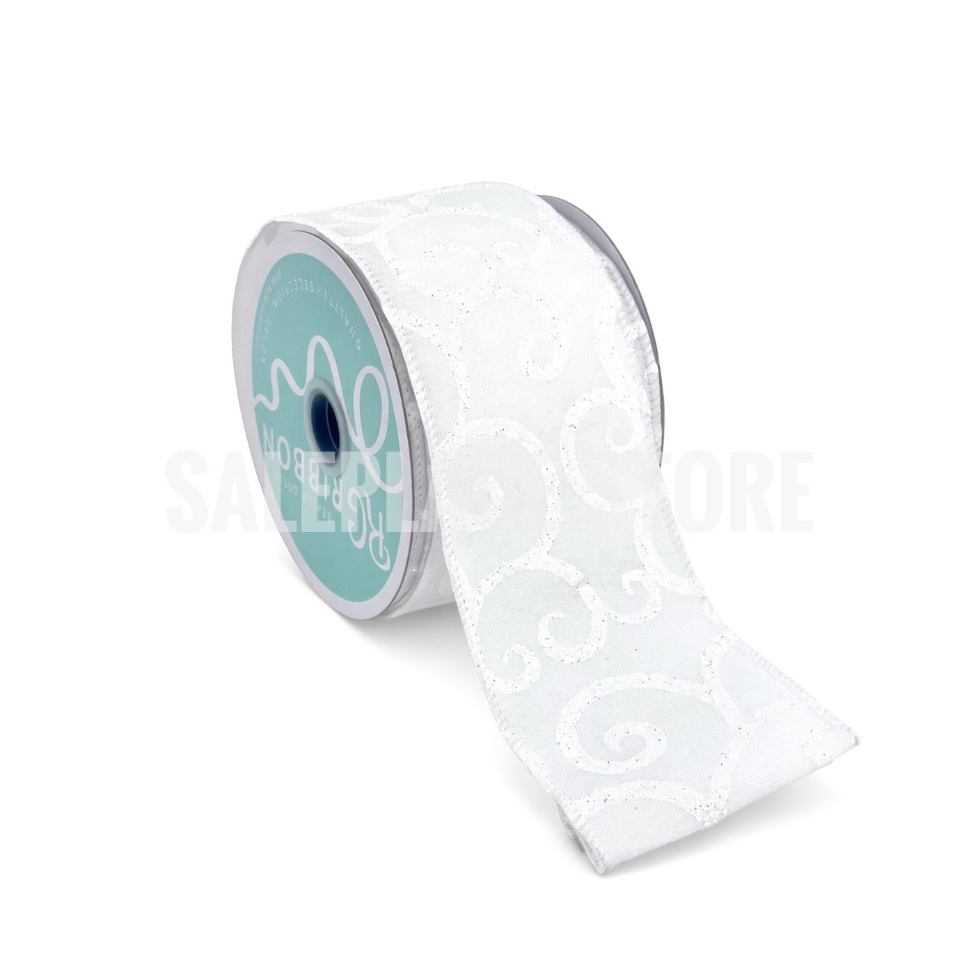 Ribbon - Wired Glitter Vine Design Ribbon - 2.5"x10 yards (#40) - White